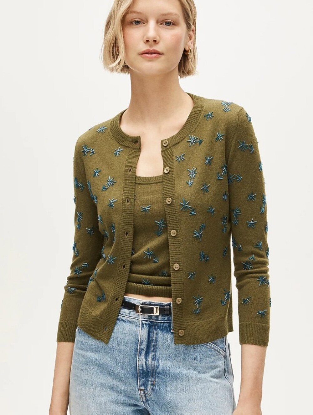 J Crew Collection crewneck cardigan in merino wool with embellishments CR354